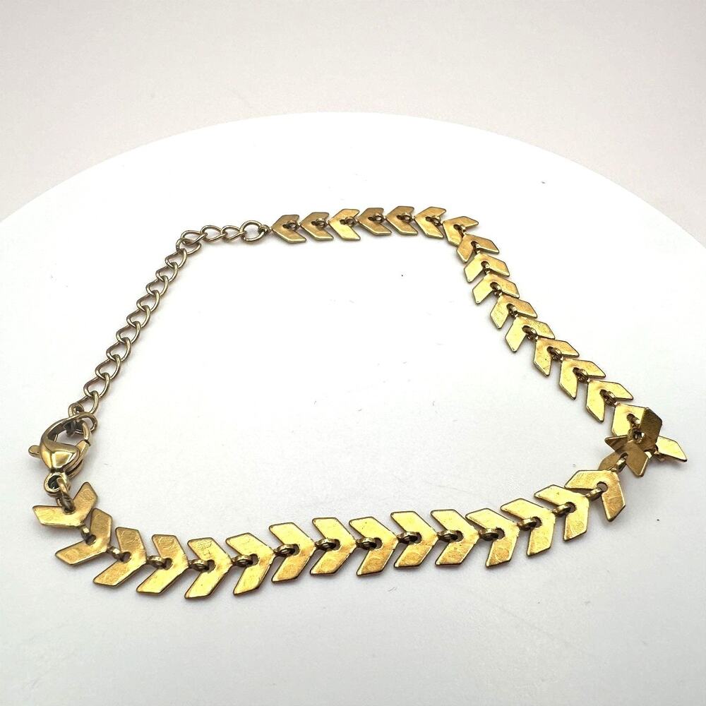 Vintage Y2K Gold Tone Chevron Herringbone Link Bracelet Boho Women's Jewelry 90s